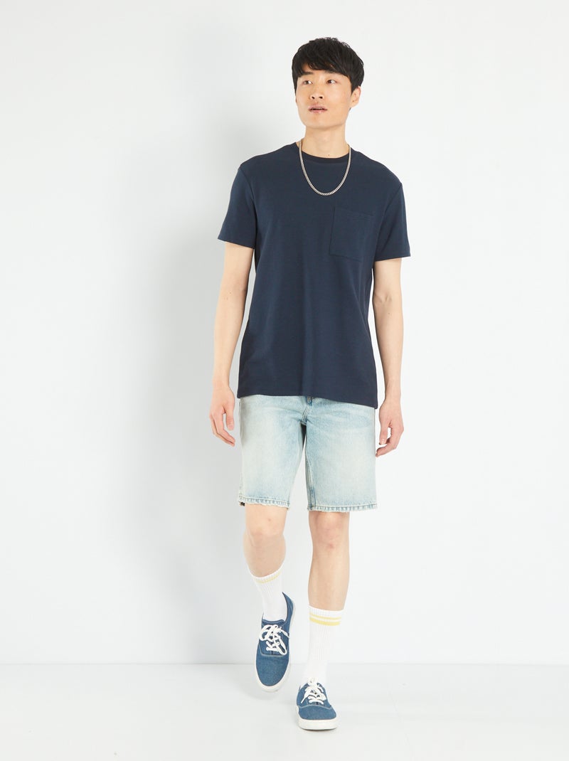 Camiseta de jacquard lisa a rayas AZUL - Kiabi