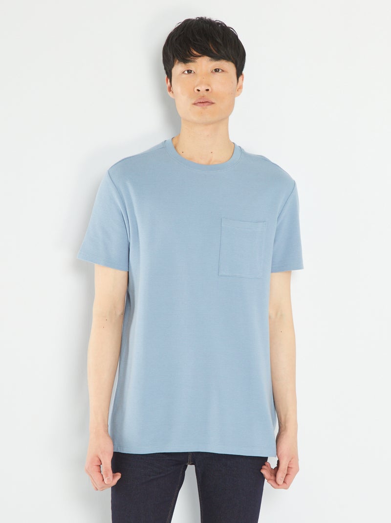 Camiseta de jacquard lisa a rayas azul denim - Kiabi