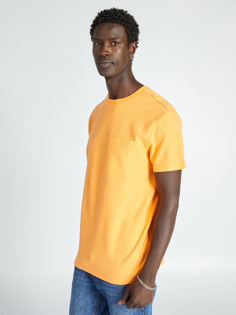 Camiseta de jacquard lisa a rayas NARANJA - Kiabi