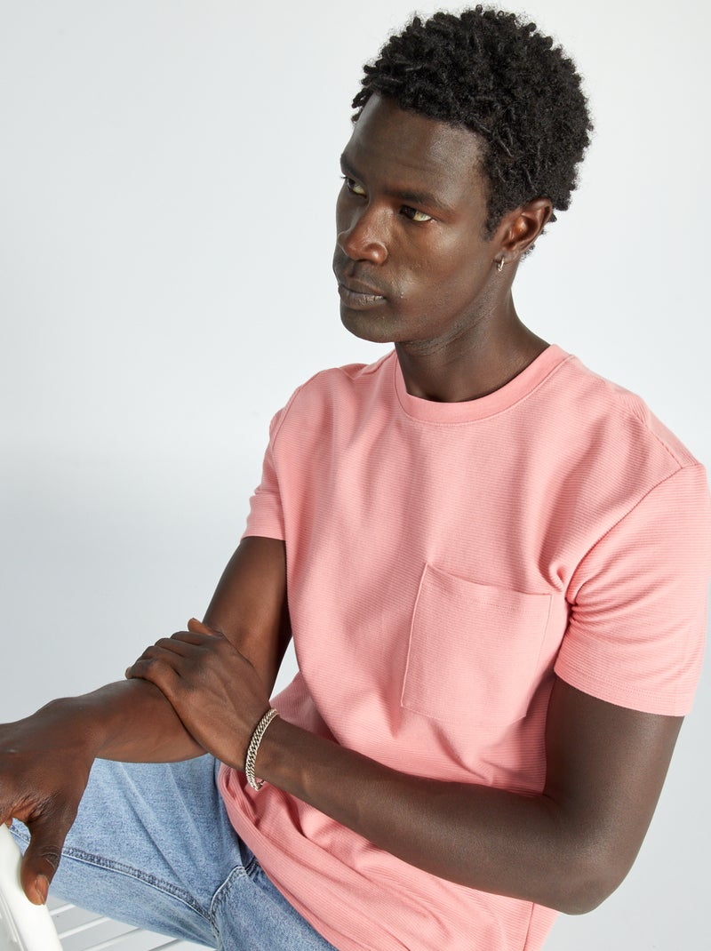 Camiseta de jacquard lisa a rayas ROSA - Kiabi