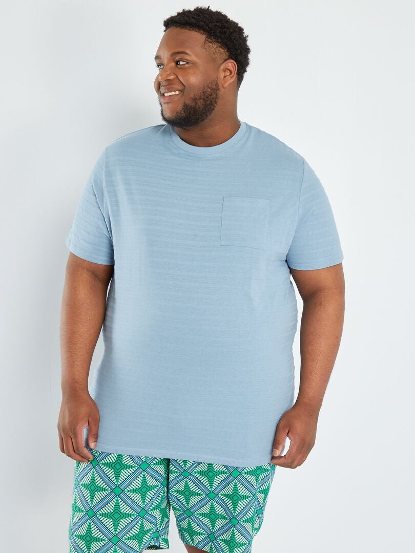 Camiseta de jacquard lisa azul denim - Kiabi