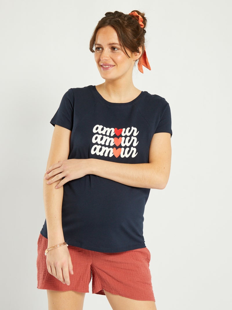 Camiseta de lactancia con cremalleras invisibles AZUL - Kiabi