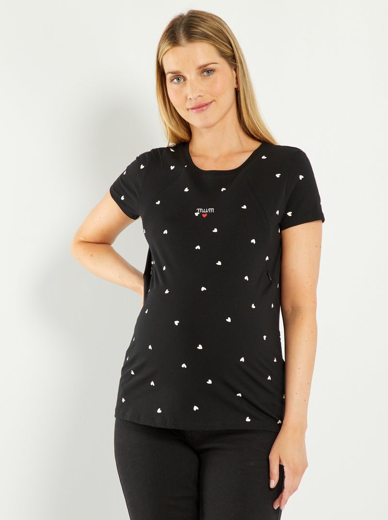 Camiseta de lactancia con cremalleras invisibles NEGRO - Kiabi