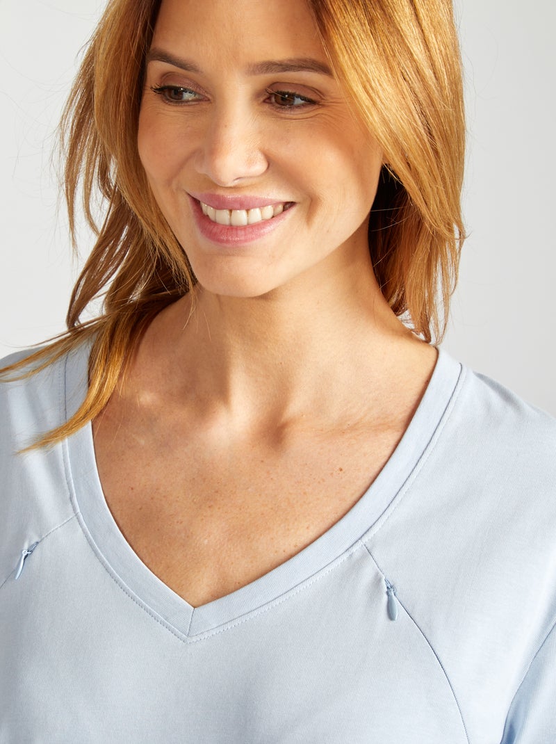 Camiseta de lactancia con cuello de pico AZUL - Kiabi
