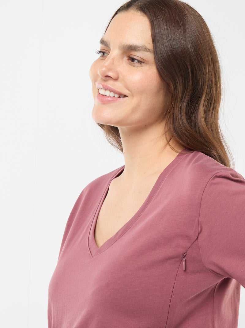 Camiseta de lactancia con cuello de pico Rosa - Kiabi