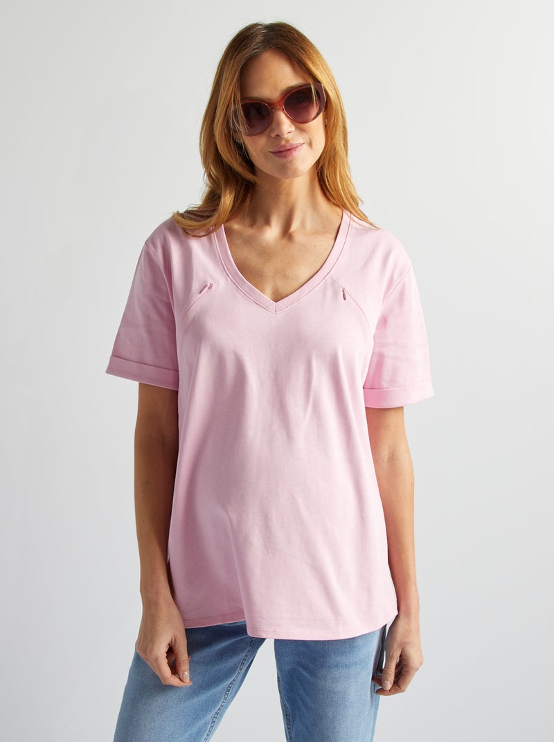 Camiseta de lactancia con cuello de pico ROSA - Kiabi