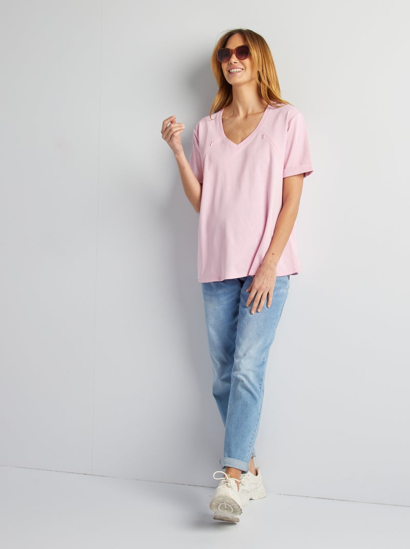 Camiseta de lactancia con cuello de pico ROSA - Kiabi