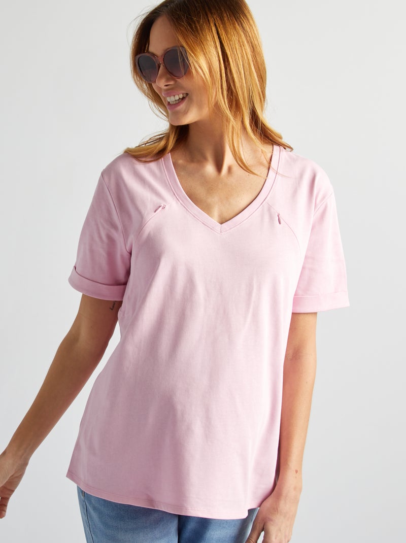 Camiseta de lactancia con cuello de pico ROSA - Kiabi