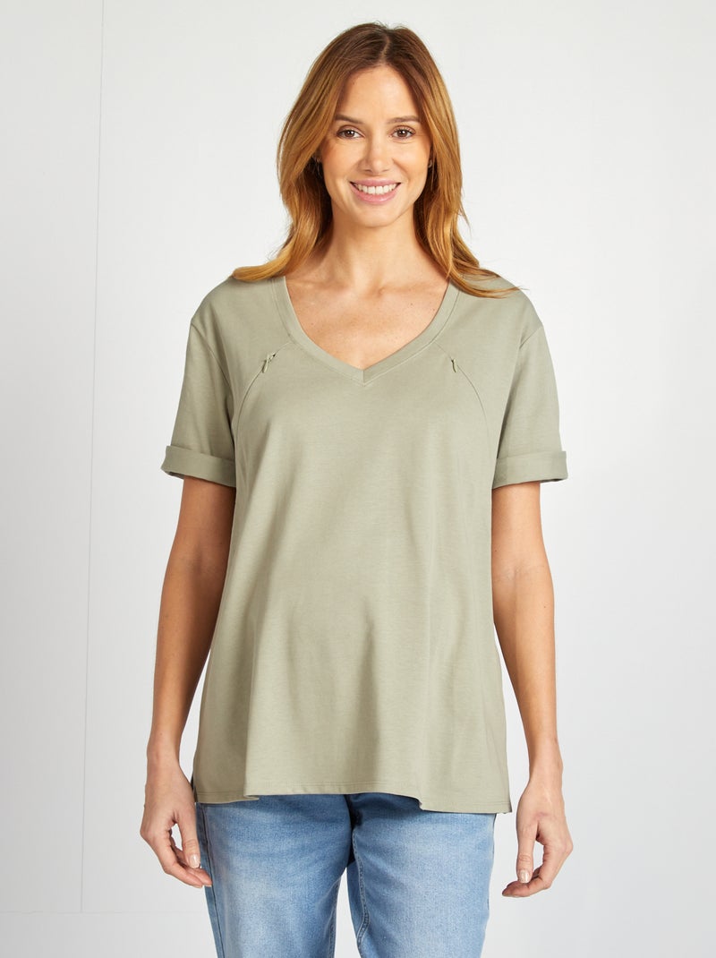 Camiseta de lactancia con cuello de pico VERDE - Kiabi