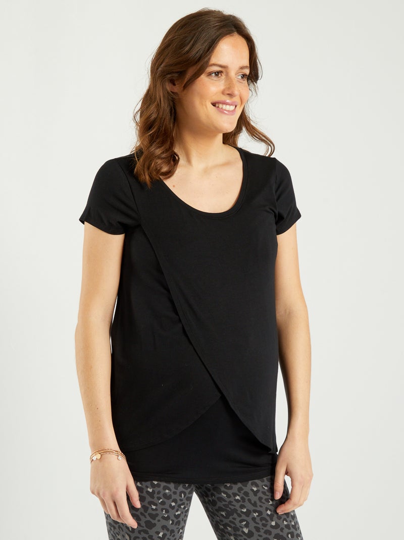 Camiseta de lactancia con cuello redondo Negro - Kiabi