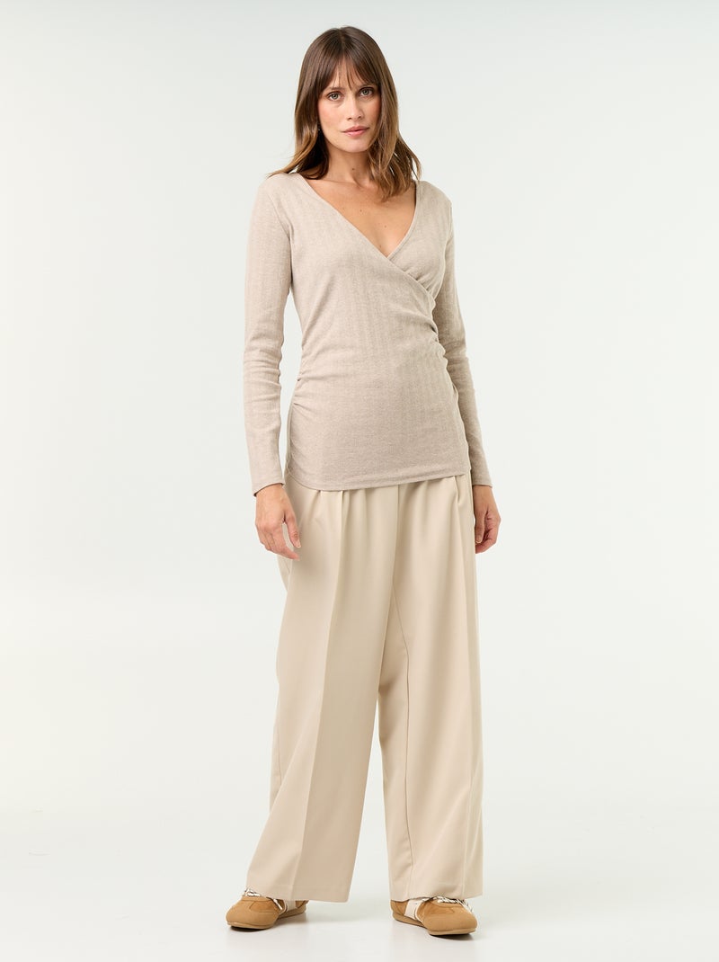 Camiseta de lactancia con escote cruzado Beige - Kiabi
