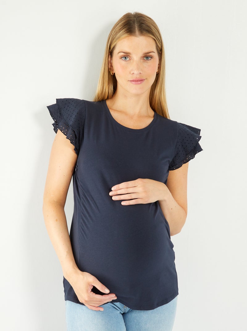 Camiseta de lactancia con volantes en las mangas azul - Kiabi