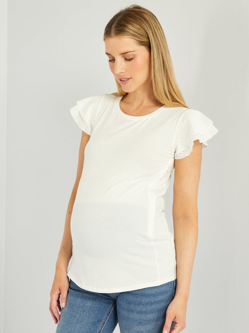 Camiseta de lactancia con volantes en las mangas Blanco - Kiabi