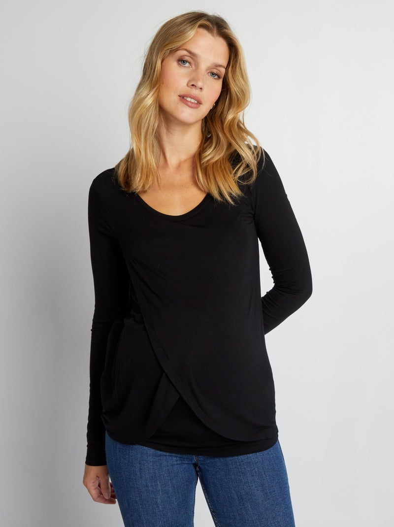 Camiseta de lactancia cruzada por delante negro - Kiabi