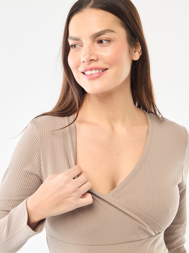 Camiseta de lactancia de canalé Beige - Kiabi