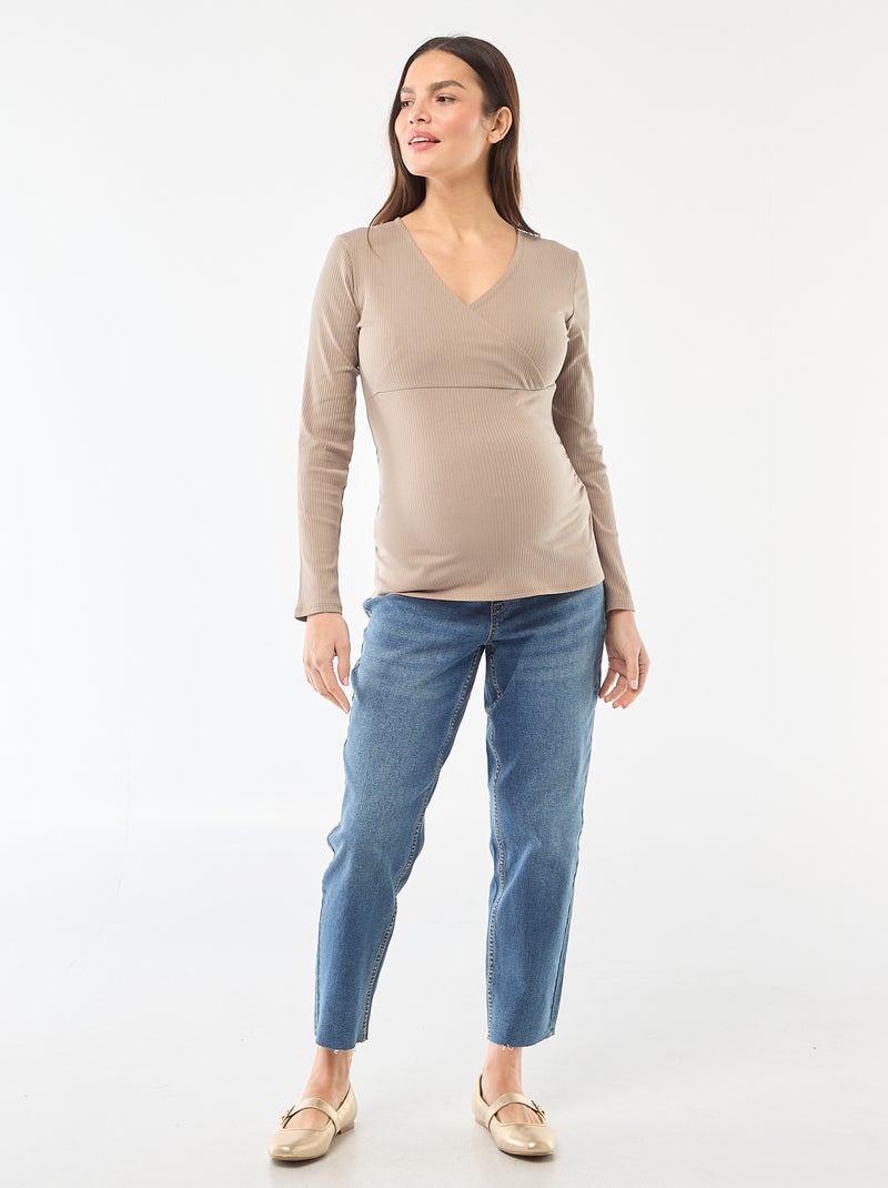 Camiseta de lactancia de canalé Beige - Kiabi