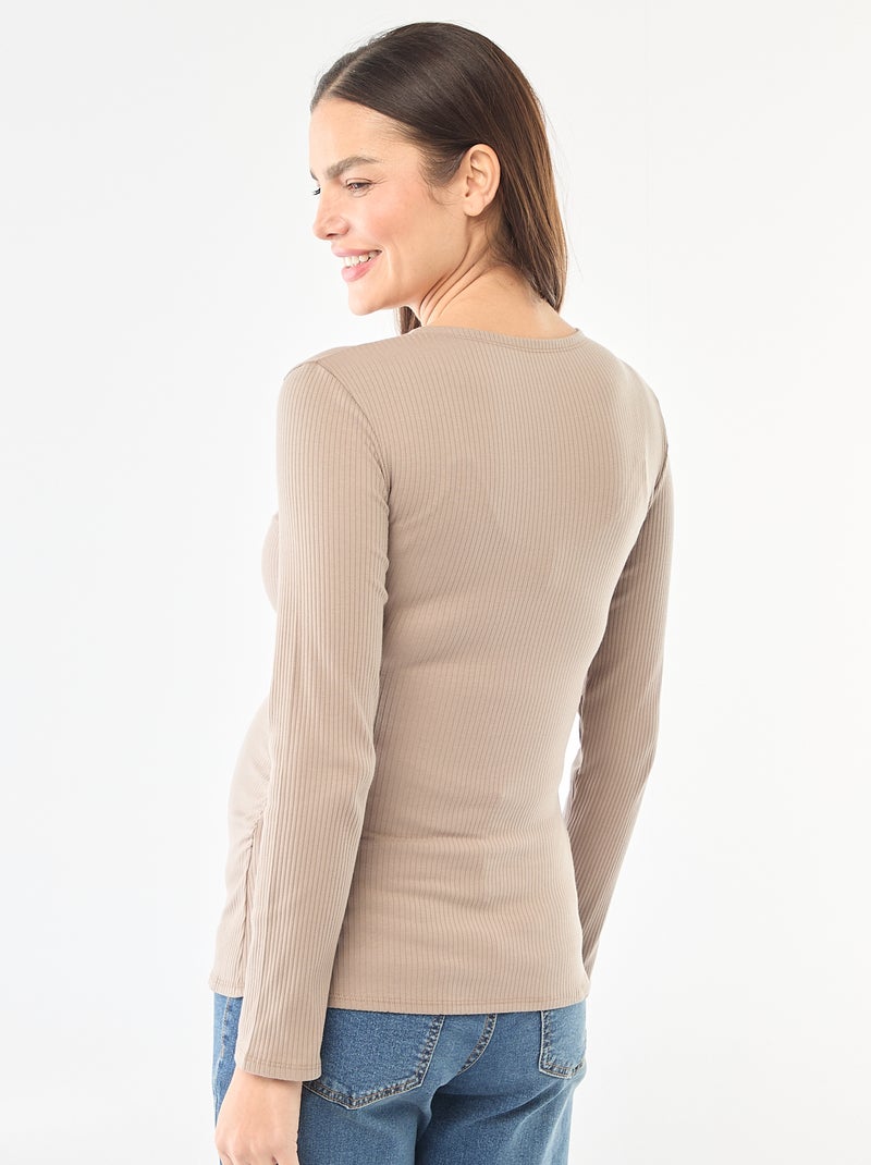 Camiseta de lactancia de canalé Beige - Kiabi