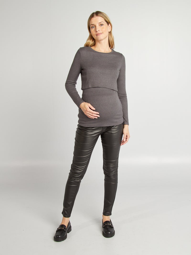 Camiseta de lactancia de canalé GRIS - Kiabi