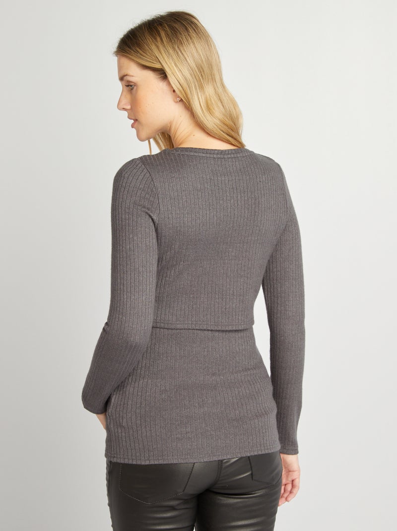 Camiseta de lactancia de canalé GRIS - Kiabi