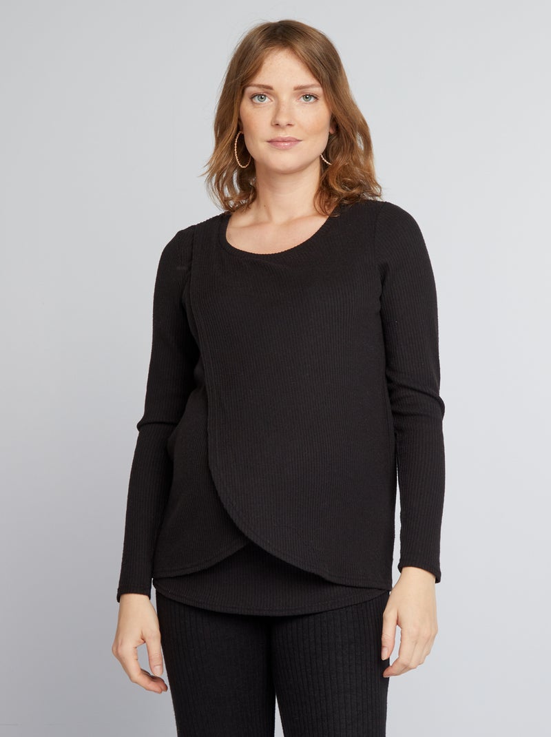 Camiseta de lactancia de punto de canalé negro - Kiabi