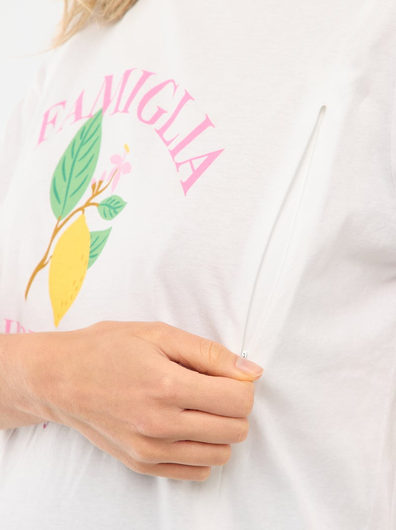 Camiseta de lactancia estampada de manga corta Blanco - Kiabi