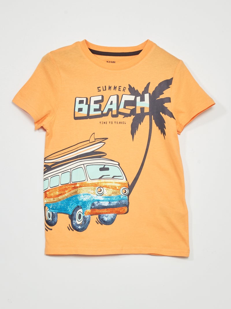 Camiseta de lentejuelas NARANJA - Kiabi