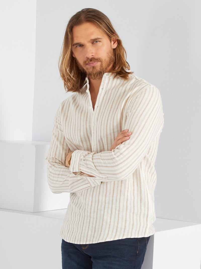 Camiseta de lino a rayas BEIGE - Kiabi