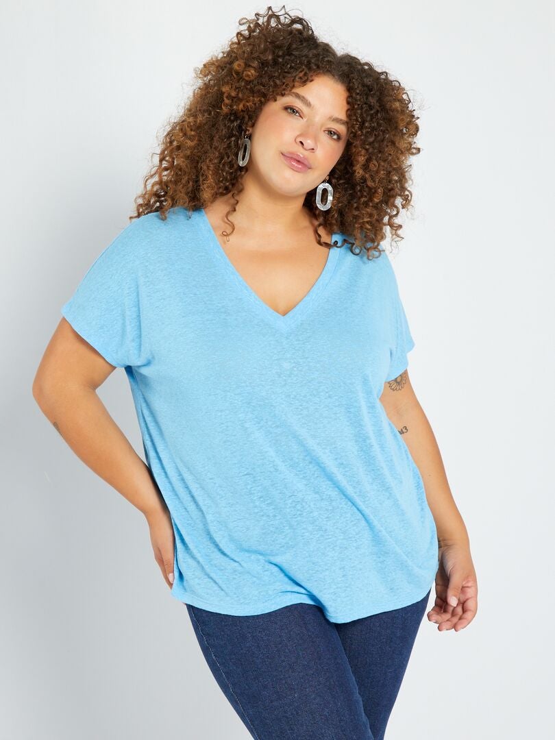 Camiseta de lino azul - Kiabi