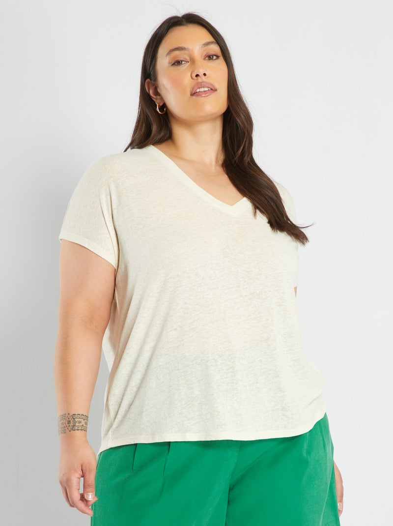 Camiseta de lino beige - Kiabi