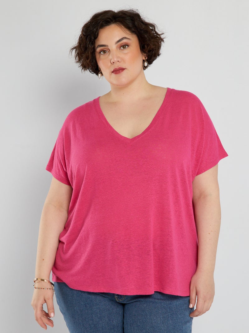 Camiseta de lino rosa - Kiabi