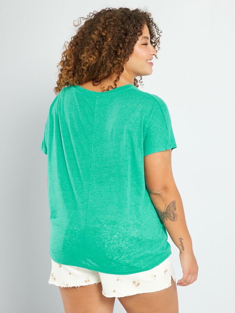 Camiseta de lino Verde - Kiabi