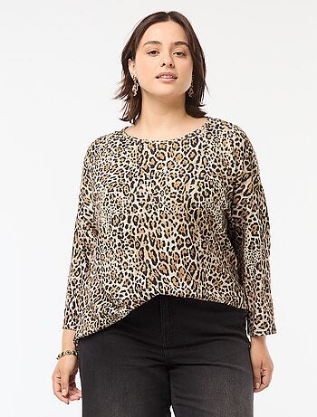 Camiseta de manga 3/4 con motivo de leopardo