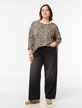 Camiseta de manga 3/4 con motivo de leopardo