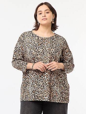 Camiseta de manga 3/4 con motivo de leopardo