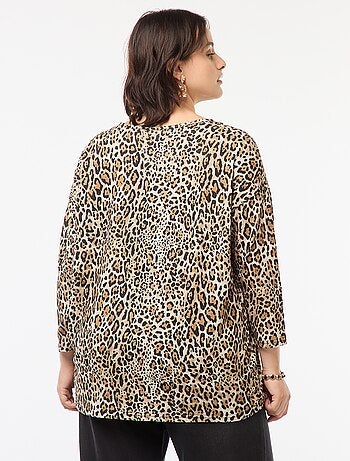Camiseta de manga 3/4 con motivo de leopardo