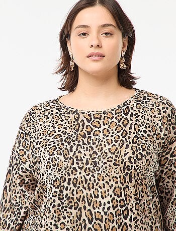 Camiseta de manga 3/4 con motivo de leopardo