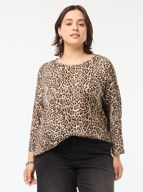 Camiseta de manga 3/4 con motivo de leopardo - Kiabi