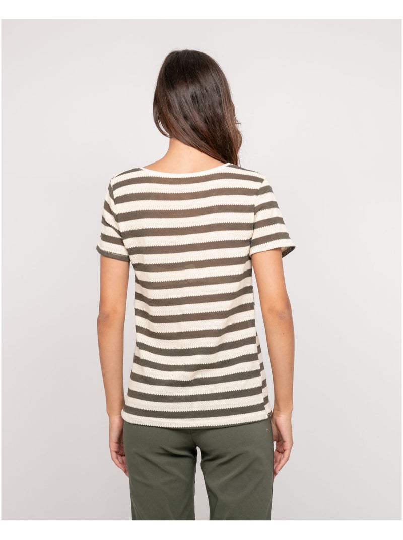 Camiseta de manga corta a rayas FIGO Caqui - Kiabi