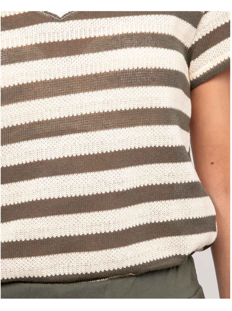 Camiseta de manga corta a rayas FIGO Caqui - Kiabi