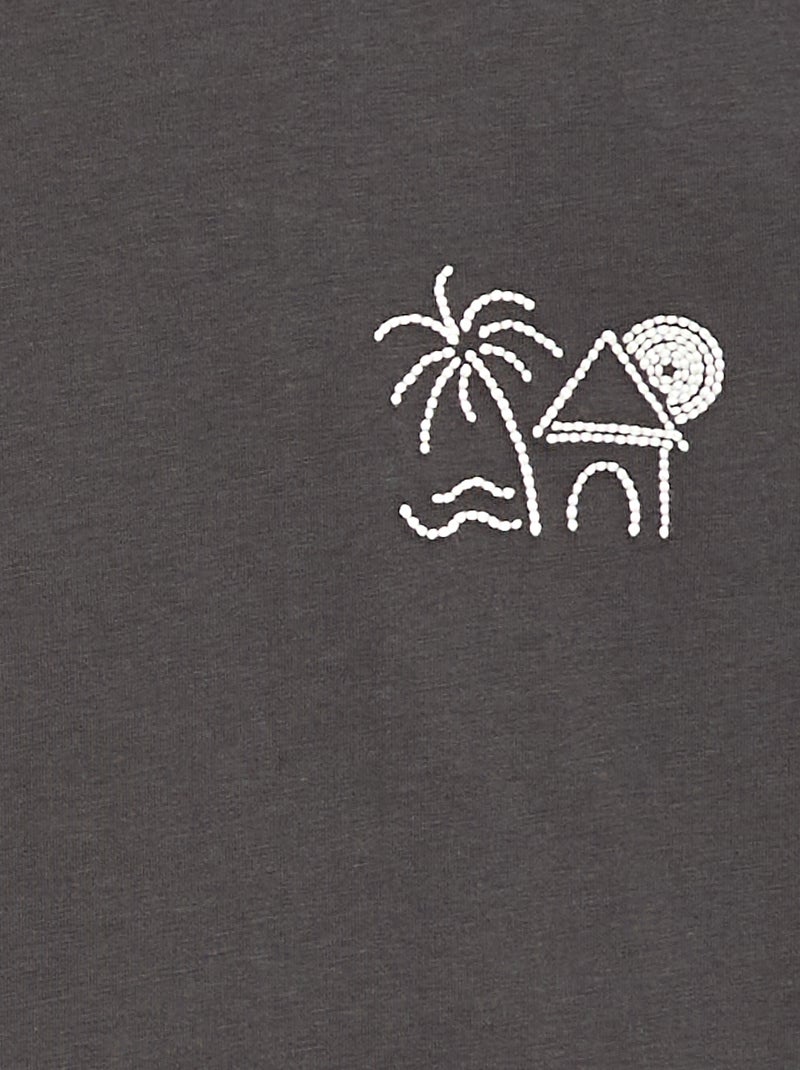 Camiseta de manga corta bordada Gris - Kiabi