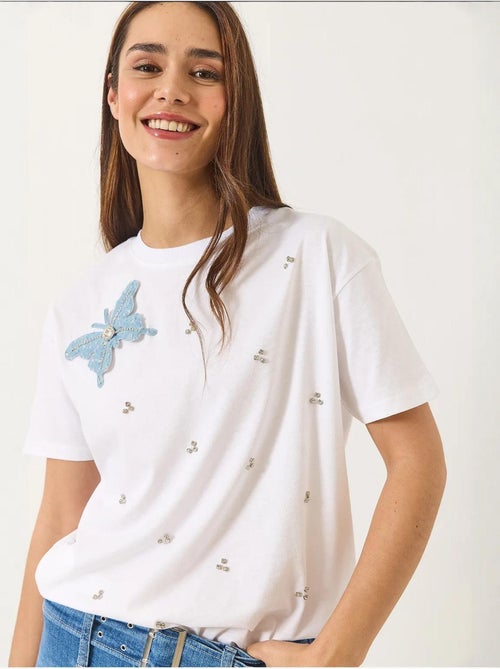 Camiseta de manga corta con accesorios de mariposa y adornos de piedras lucci - Kiabi