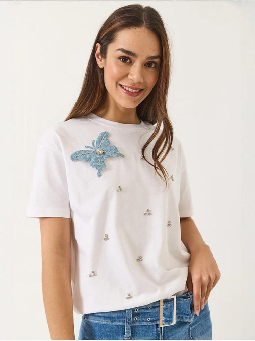 Camiseta de manga corta con accesorios de mariposa y adornos de piedras lucci - Kiabi