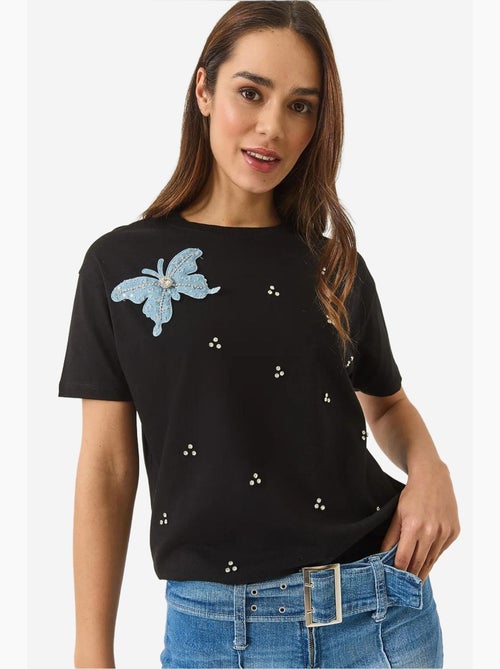 Camiseta de manga corta con accesorios de mariposa y adornos de piedras lucci - Kiabi