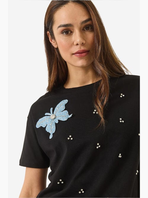 Camiseta de manga corta con accesorios de mariposa y adornos de piedras lucci - Kiabi