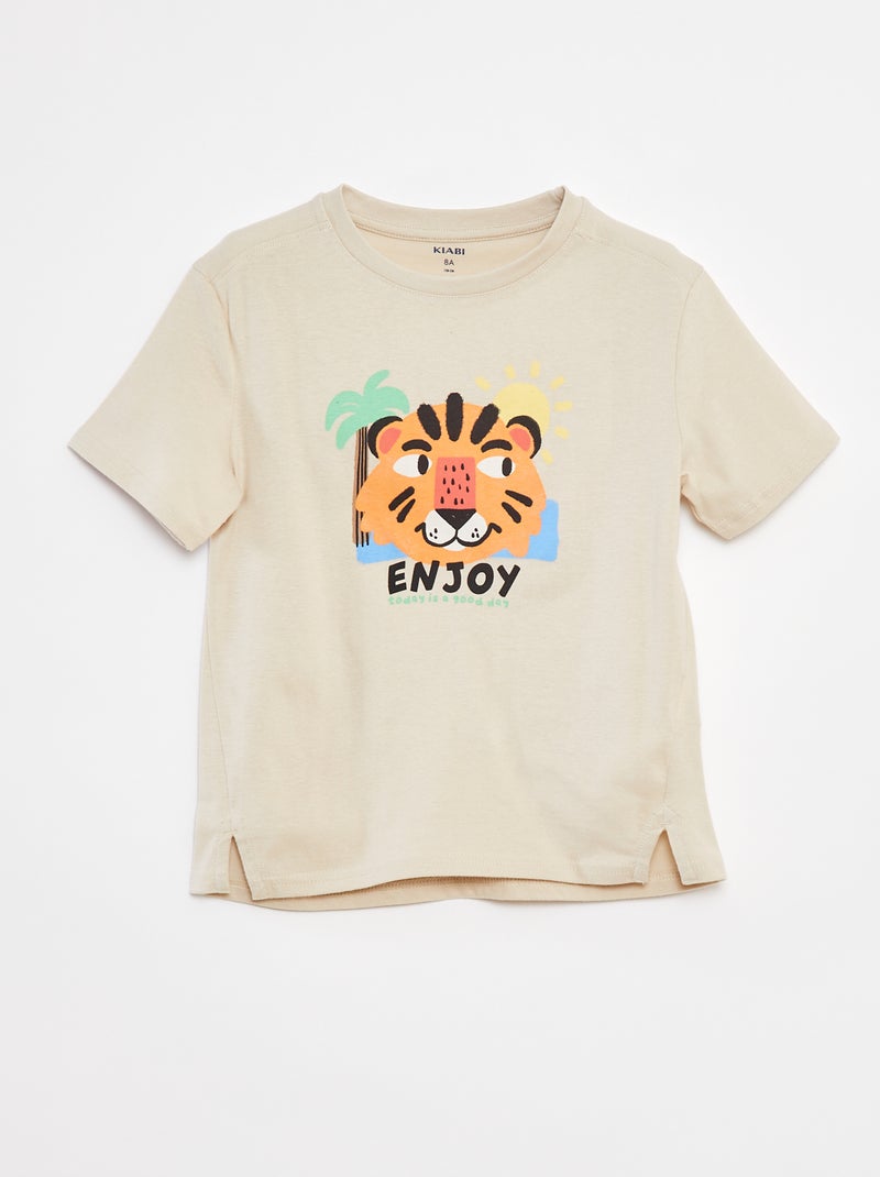 Camiseta de manga corta con adorno BEIGE - Kiabi