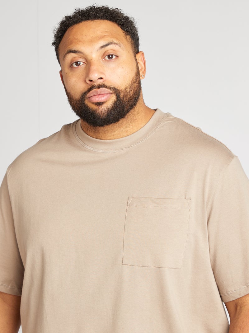 Camiseta de manga corta con bolsillo en el pecho BEIGE - Kiabi