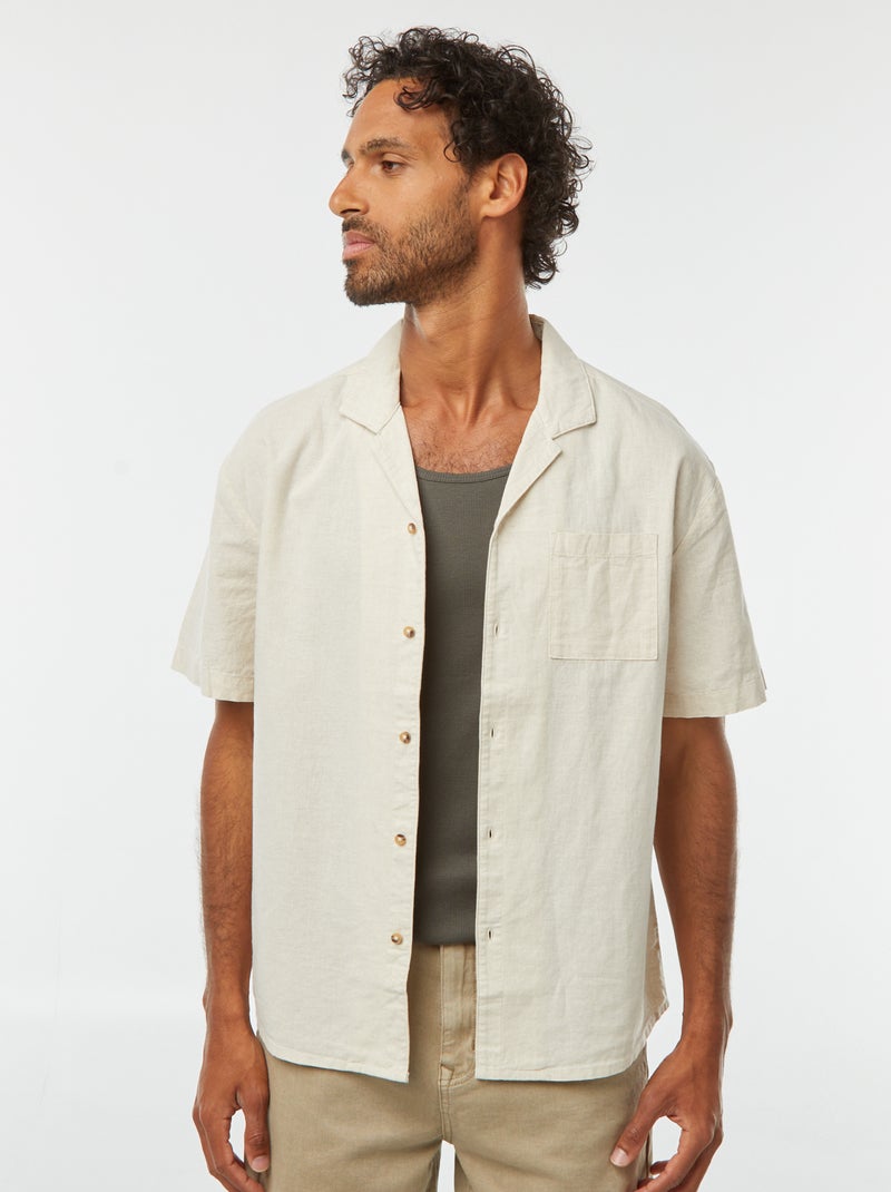 Camiseta de manga corta con bolsillo en el pecho beige - Kiabi
