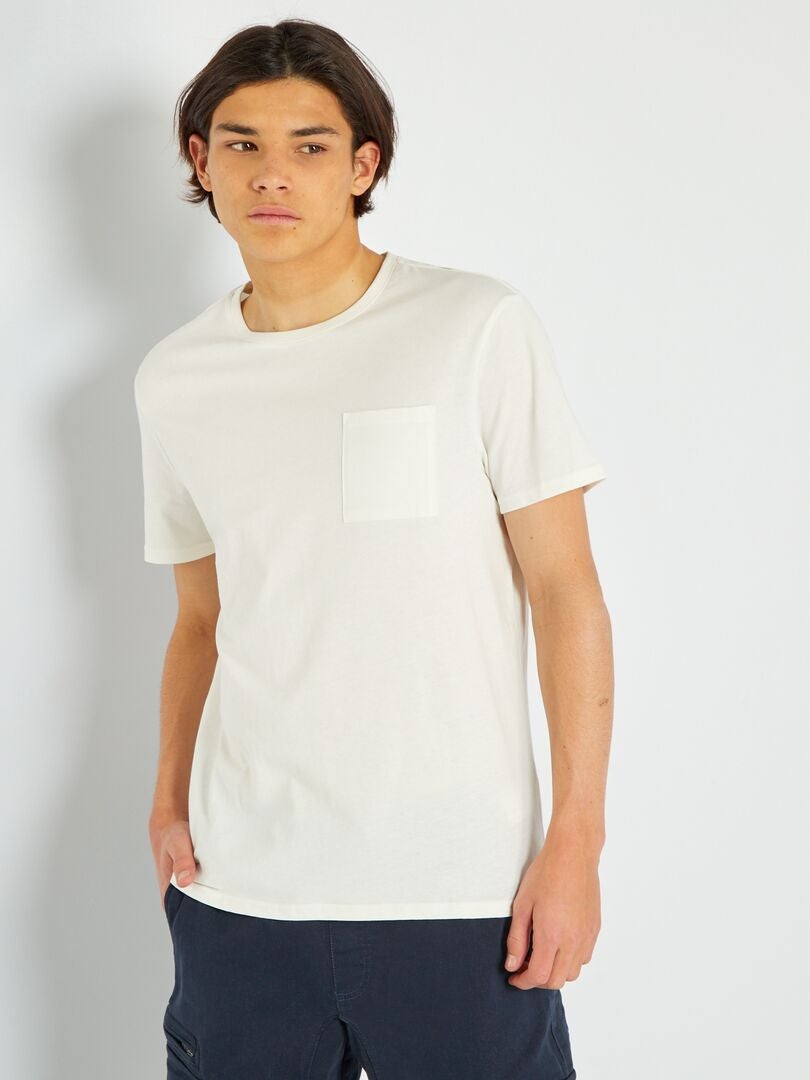 Camiseta de manga corta con bolsillos en pecho - blanco nieve - Kiabi - 4.00€