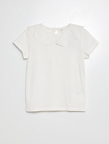 Camiseta de manga corta con bordado inglés