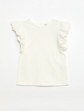 Camiseta de manga corta con bordado inglés